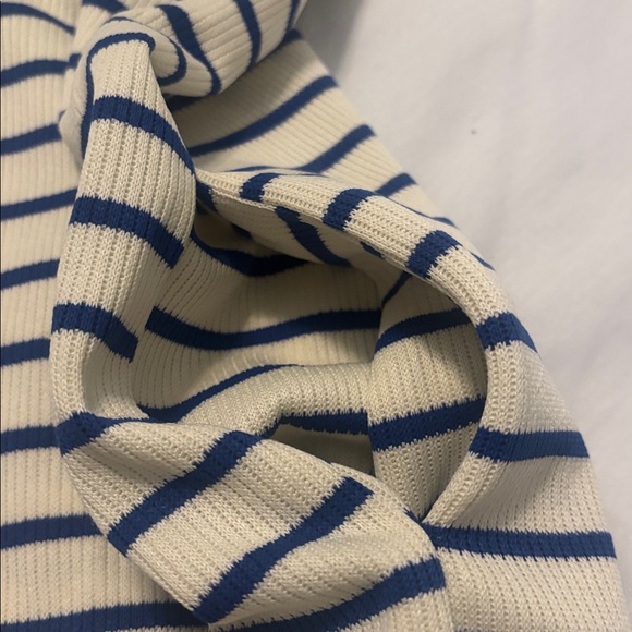 Entro Cream and Blue Striped Mini Dress SZ M 100% Cotton cap sleeve casual vacay - Picture 12 of 12